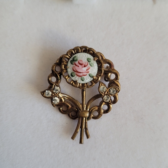 Rare Vintage Coro Guilloche Rose Brooch Delicate Feminine Floral - Picture 3 of 5